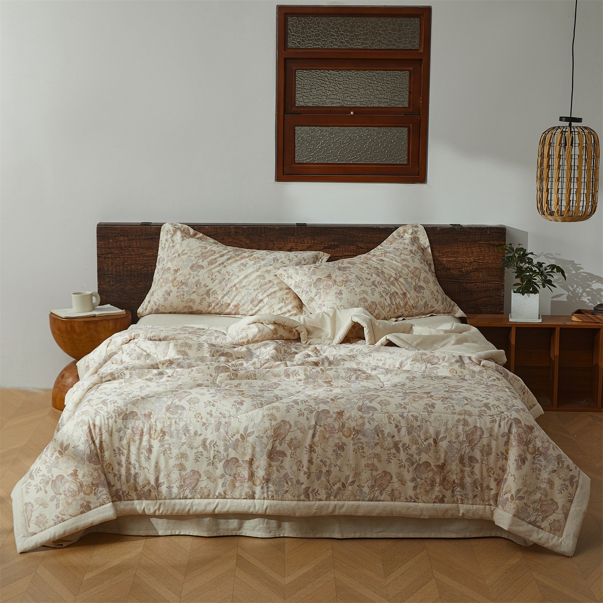 91家纺网 家纺一手货源 找家纺 西域种棉人·千百笠 2026新款A类棉麻新疆棉花夏被全棉纯棉单双人空调被夏凉被 棉麻-花兮