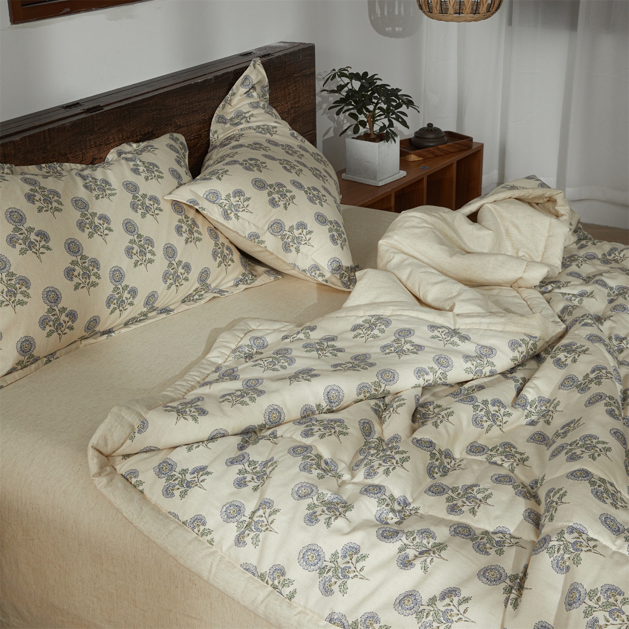 91家纺网 家纺一手货源 找家纺 西域种棉人·千百笠 2026新款A类棉麻新疆棉花夏被全棉纯棉单双人空调被夏凉被 棉麻-花田