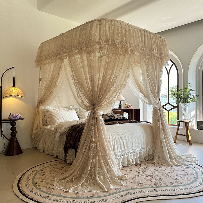 91家纺网 家纺一手货源 找家纺 （总）都市缘蚊帐 2026春夏新款单双层豪华高端蕾丝提花款导轨蚊帐-玫瑰庄园