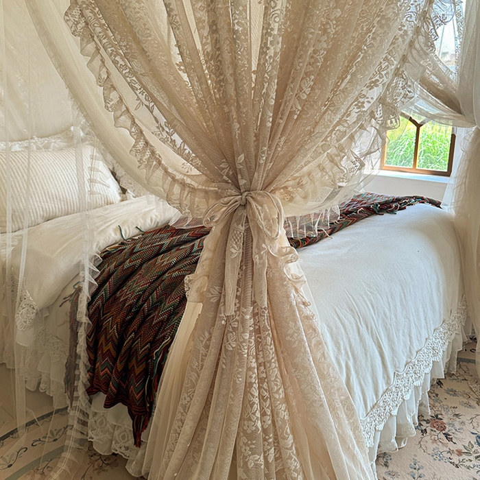 91家纺网 家纺一手货源 找家纺 （总）都市缘蚊帐 2026春夏新款单双层豪华高端蕾丝提花款导轨蚊帐-玫瑰庄园