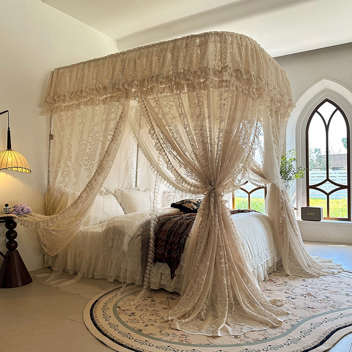 91家纺网 家纺一手货源 找家纺 （总）都市缘蚊帐 2026春夏新款单双层豪华高端蕾丝提花款导轨蚊帐-玫瑰庄园