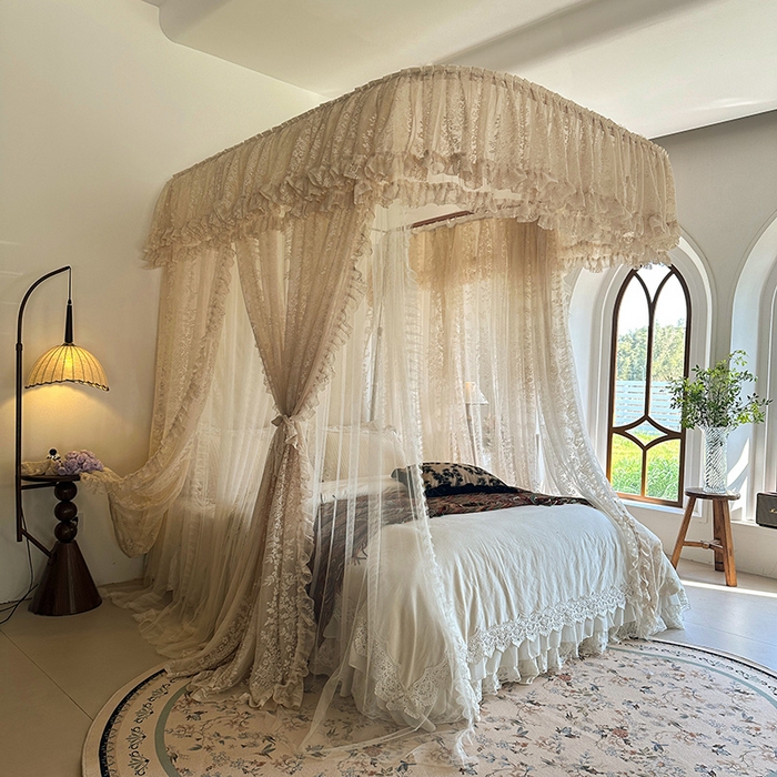 91家纺网 家纺一手货源 找家纺 （总）都市缘蚊帐 2026春夏新款单双层豪华高端蕾丝提花款导轨蚊帐-玫瑰庄园