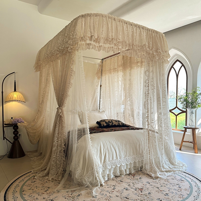 91家纺网 家纺一手货源 找家纺 （总）都市缘蚊帐 2026春夏新款单双层豪华高端蕾丝提花款导轨蚊帐-玫瑰庄园