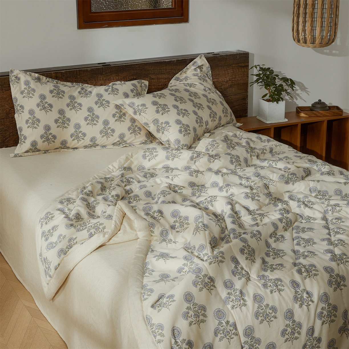 91家纺网 家纺一手货源 找家纺 西域种棉人·千百笠 2026新款A类棉麻新疆棉花夏被全棉纯棉单双人空调被夏凉被 棉麻-花田