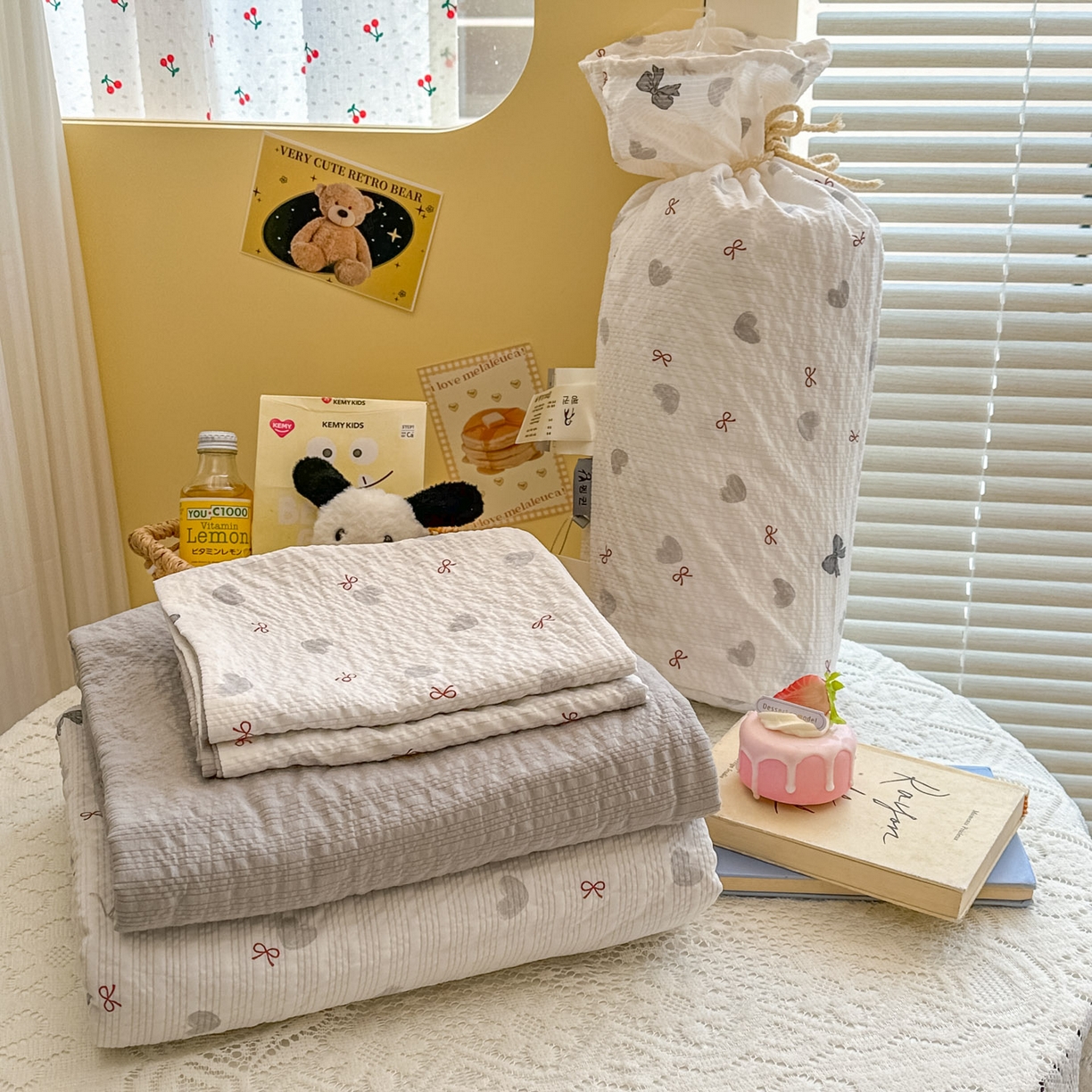 暖伊家居 2026新款糖果小布袋泡芙纱四件套 简约巴恩