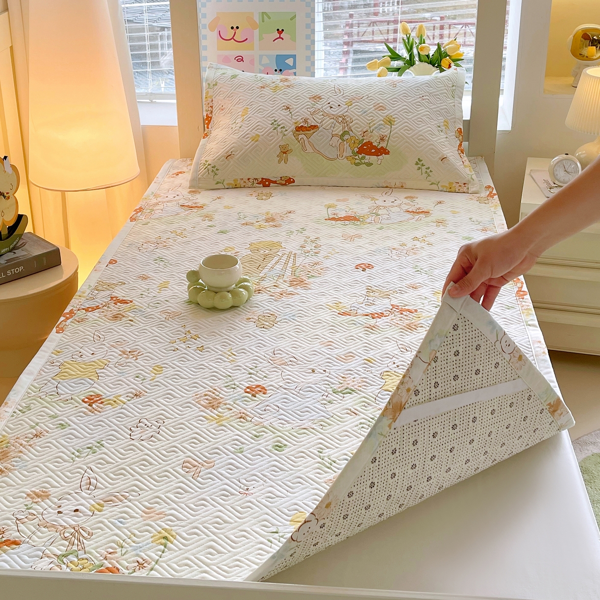 91家纺网 家纺一手货源 找家纺 （总）金鑫汇家纺 2026春夏新款学生床新花型老粗布床盖夹棉软凉席席子可以机洗