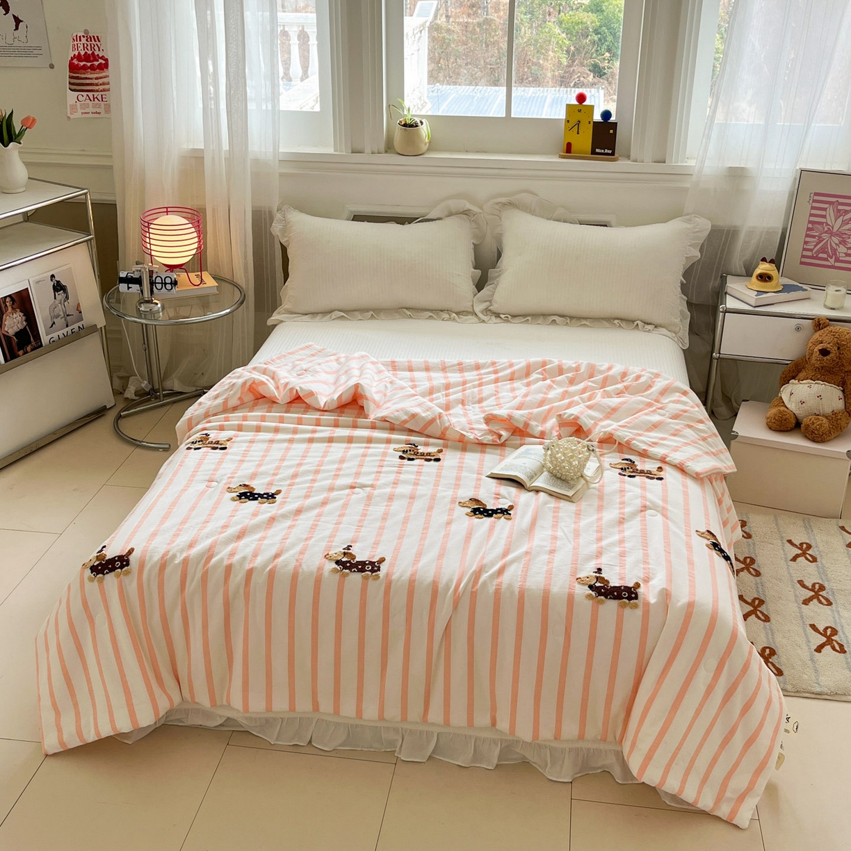 91家纺网 家纺一手货源 找家纺 （总）一加一 2026新款全棉色织水洗棉毛巾绣大豆夏被夏凉被空调被-腊肠狗