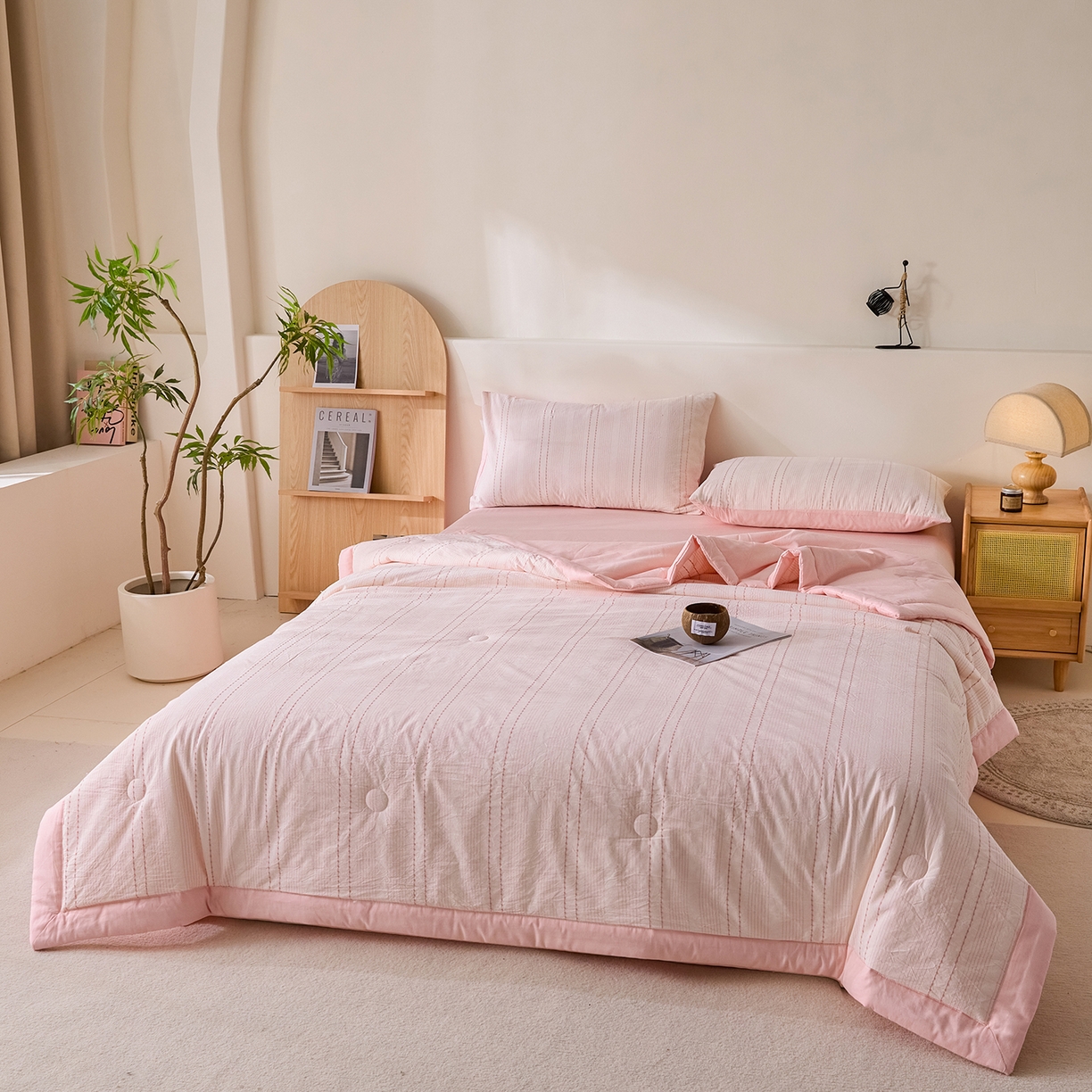 91家纺网 家纺一手货源 找家纺 吾诺家居 2026春夏新款全棉大提花棉花夏被夏凉被空调被-星空系列 星空-浅粉