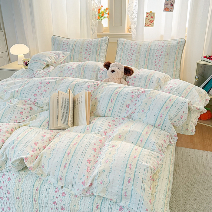 91家纺网 家纺一手货源 找家纺 （总）淑女公社家纺 2026春夏新款高温砂洗床盖款纯棉四件套床盖被套单品单件