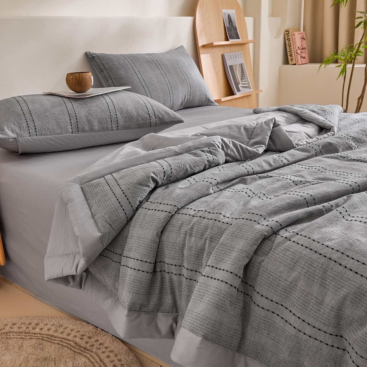 91家纺网 家纺一手货源 找家纺 吾诺家居 2026春夏新款全棉大提花棉花夏被夏凉被空调被-星空系列 星空-浅灰