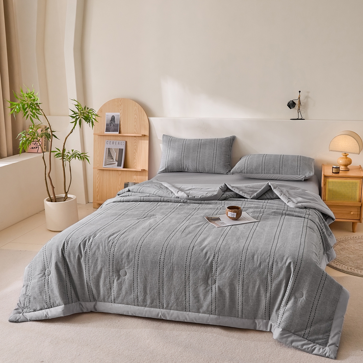 91家纺网 家纺一手货源 找家纺 吾诺家居 2026春夏新款全棉大提花棉花夏被夏凉被空调被-星空系列 星空-浅灰