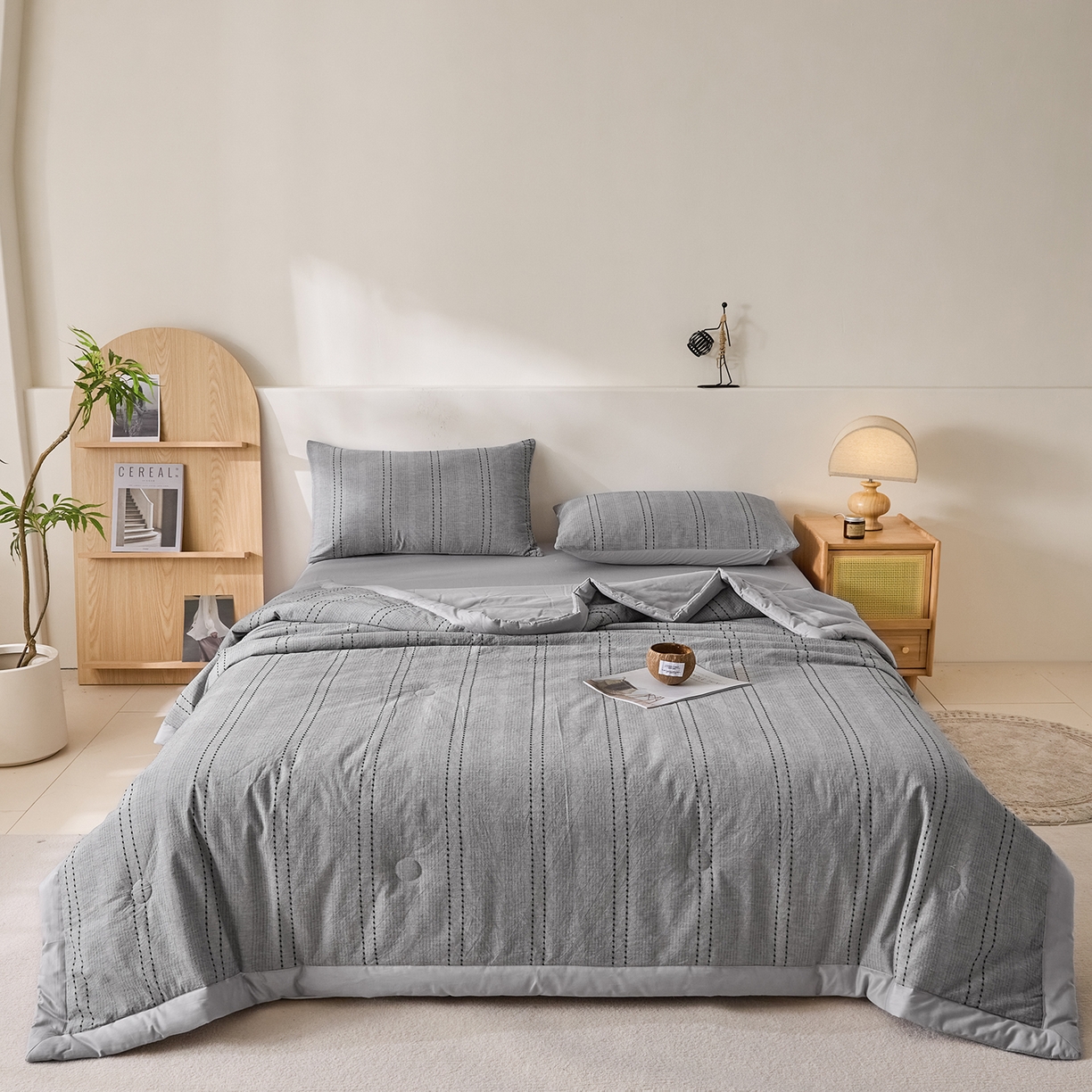 91家纺网 家纺一手货源 找家纺 吾诺家居 2026春夏新款全棉大提花棉花夏被夏凉被空调被-星空系列 星空-浅灰