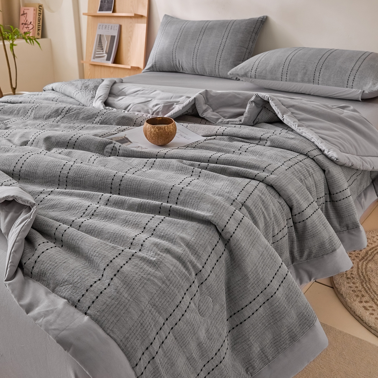 91家纺网 家纺一手货源 找家纺 吾诺家居 2026春夏新款全棉大提花棉花夏被夏凉被空调被-星空系列 星空-浅灰