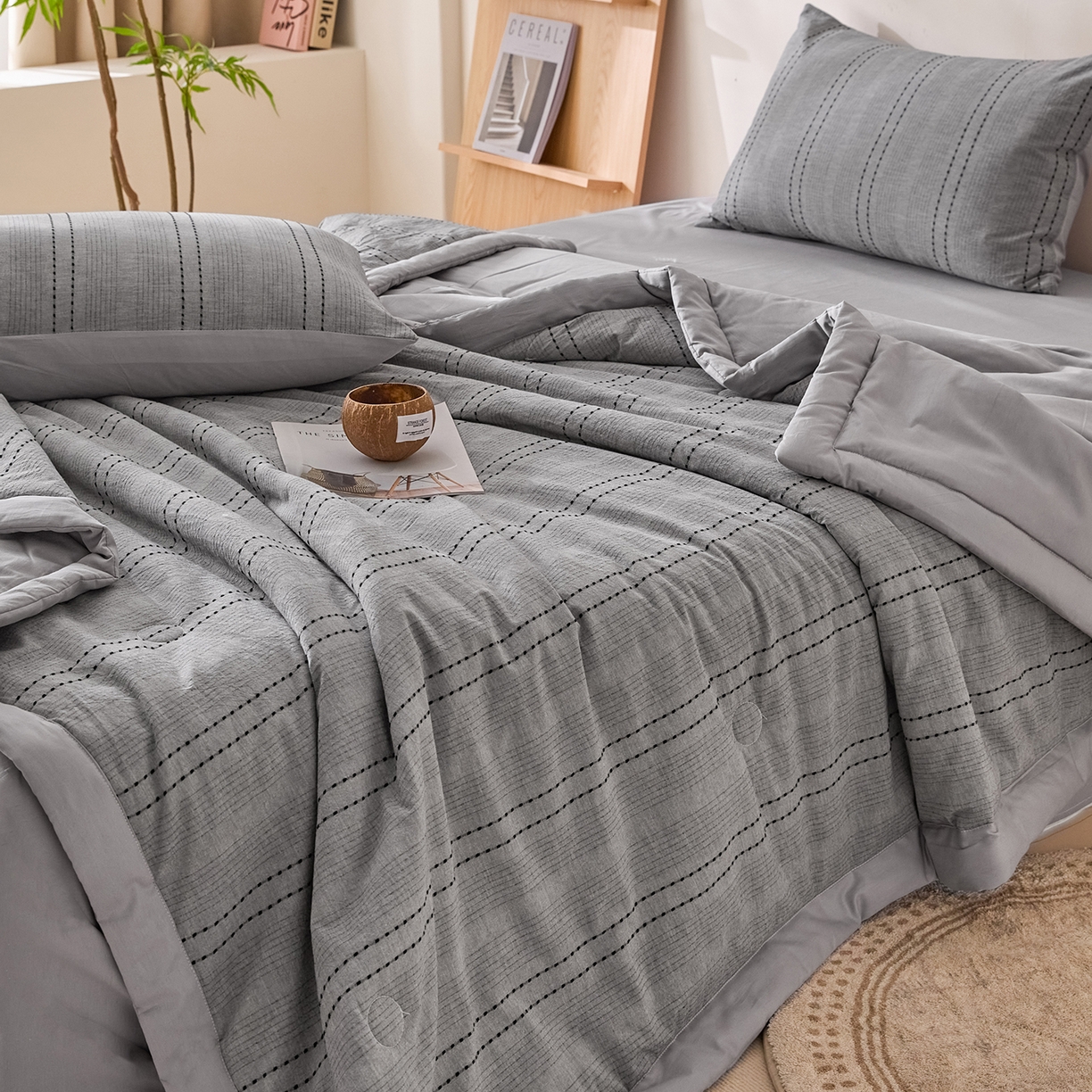 91家纺网 家纺一手货源 找家纺 吾诺家居 2026春夏新款全棉大提花棉花夏被夏凉被空调被-星空系列 星空-浅灰