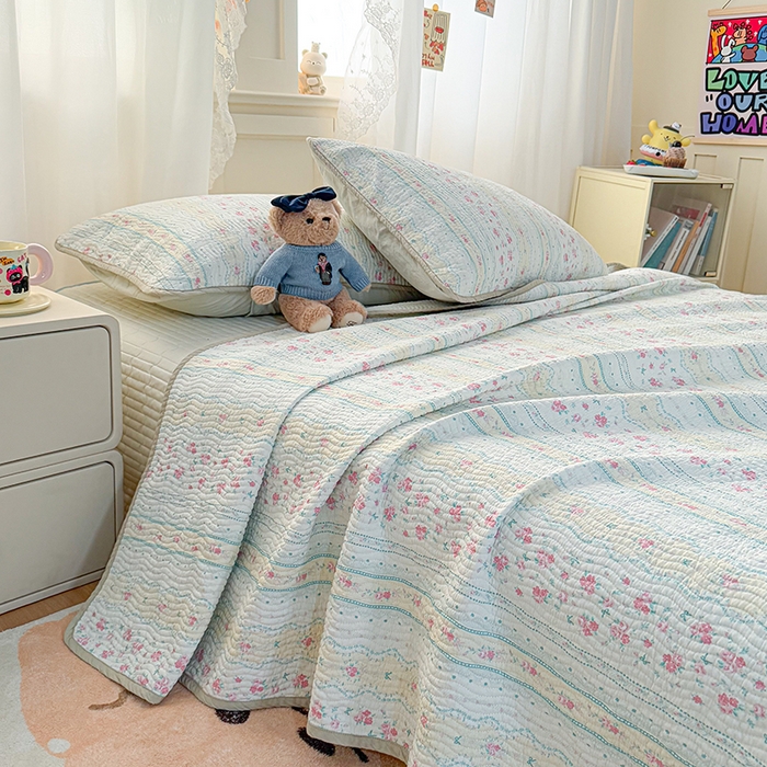 91家纺网 家纺一手货源 找家纺 淑女公社家纺 2026春夏新款高温砂洗床盖款纯棉四件套床盖被套单品单件 春意盎然