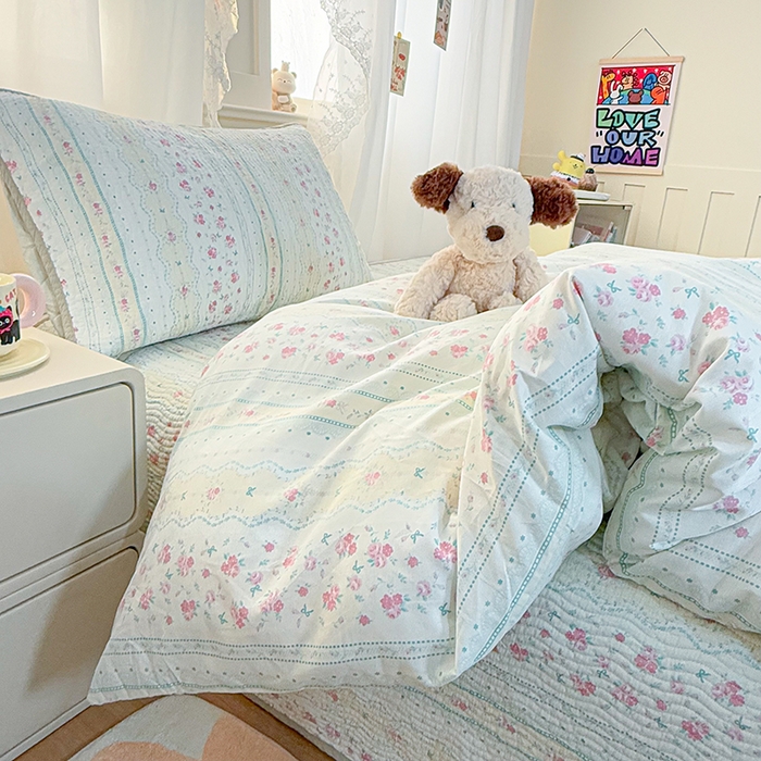 91家纺网 家纺一手货源 找家纺 淑女公社家纺 2026春夏新款高温砂洗床盖款纯棉四件套床盖被套单品单件 春意盎然