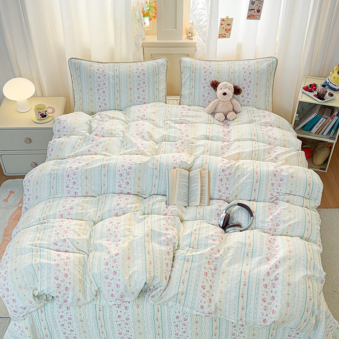 91家纺网 家纺一手货源 找家纺 淑女公社家纺 2026春夏新款高温砂洗床盖款纯棉四件套床盖被套单品单件 春意盎然