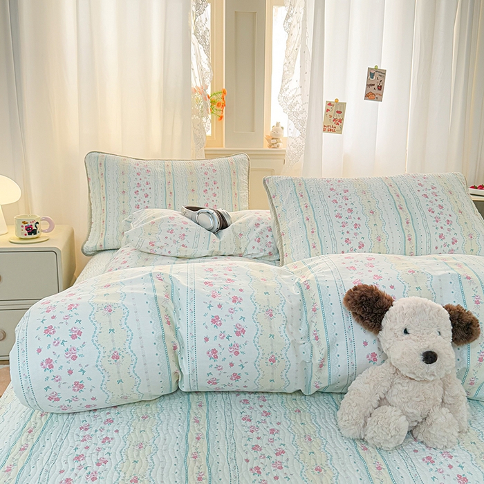 91家纺网 家纺一手货源 找家纺 淑女公社家纺 2026春夏新款高温砂洗床盖款纯棉四件套床盖被套单品单件 春意盎然