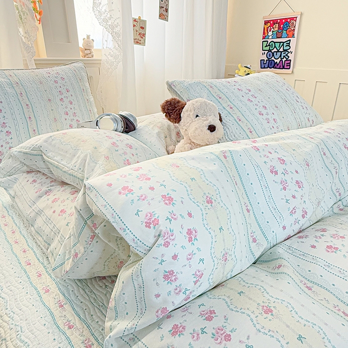 91家纺网 家纺一手货源 找家纺 淑女公社家纺 2026春夏新款高温砂洗床盖款纯棉四件套床盖被套单品单件 春意盎然