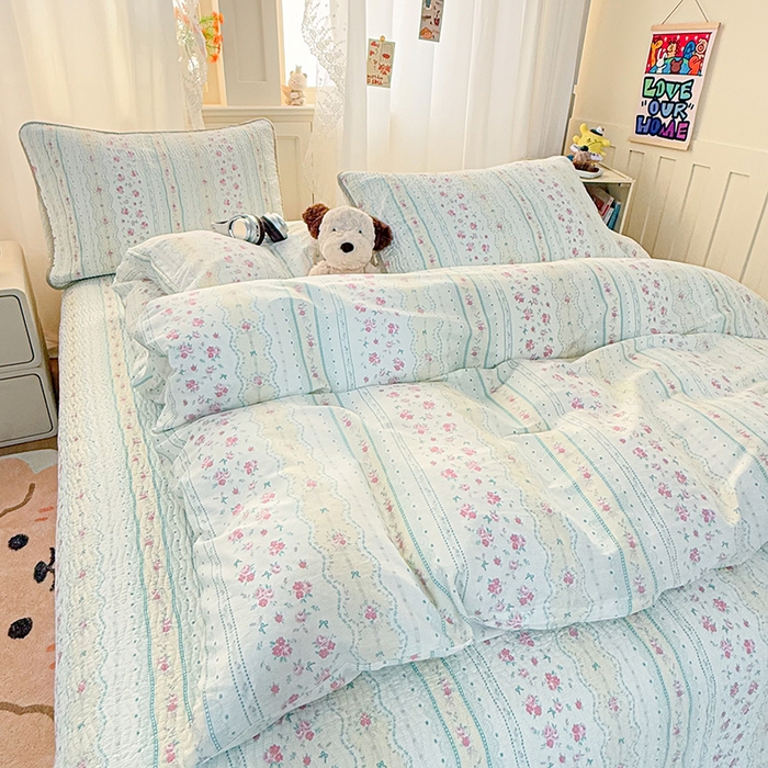 91家纺网 家纺一手货源 找家纺 淑女公社家纺 2026春夏新款高温砂洗床盖款纯棉四件套床盖被套单品单件 春意盎然