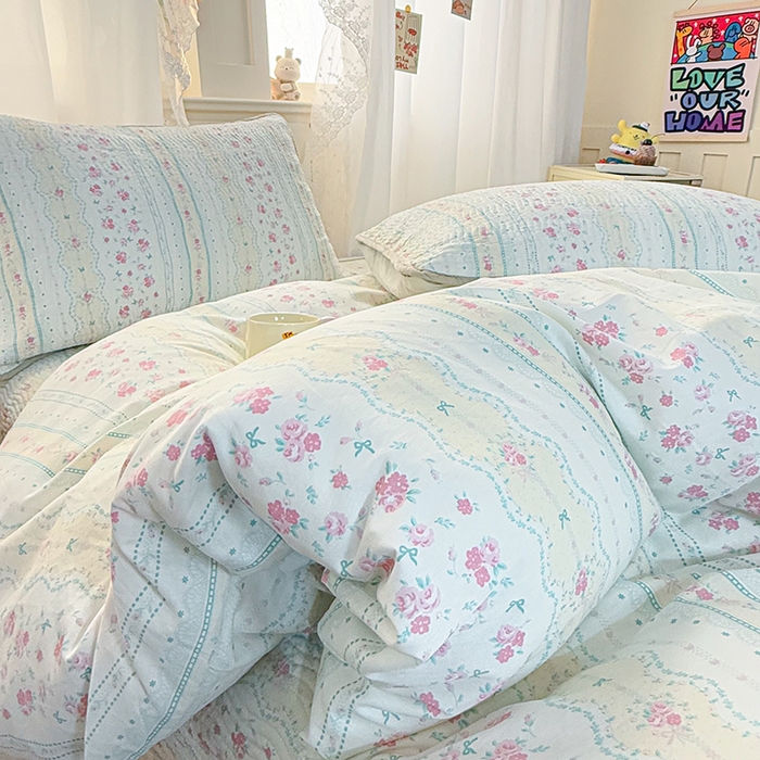 91家纺网 家纺一手货源 找家纺 淑女公社家纺 2026春夏新款高温砂洗床盖款纯棉四件套床盖被套单品单件 春意盎然