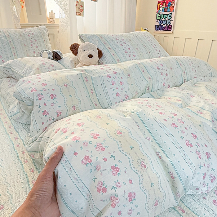 91家纺网 家纺一手货源 找家纺 淑女公社家纺 2026春夏新款高温砂洗床盖款纯棉四件套床盖被套单品单件 春意盎然