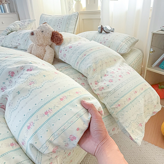 91家纺网 家纺一手货源 找家纺 淑女公社家纺 2026春夏新款高温砂洗床盖款纯棉四件套床盖被套单品单件 春意盎然