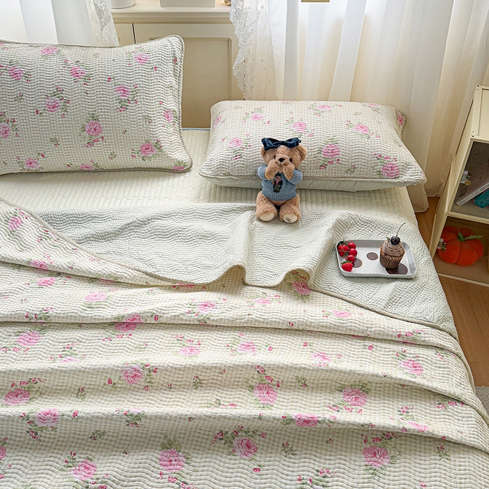 91家纺网 家纺一手货源 找家纺 淑女公社家纺 2026春夏新款高温砂洗床盖款纯棉四件套床盖被套单品单件 繁花