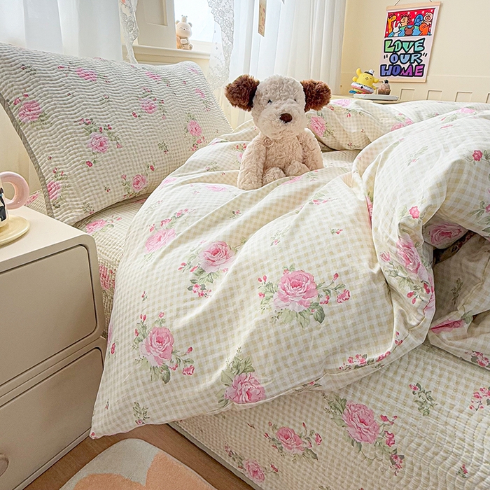 91家纺网 家纺一手货源 找家纺 淑女公社家纺 2026春夏新款高温砂洗床盖款纯棉四件套床盖被套单品单件 繁花