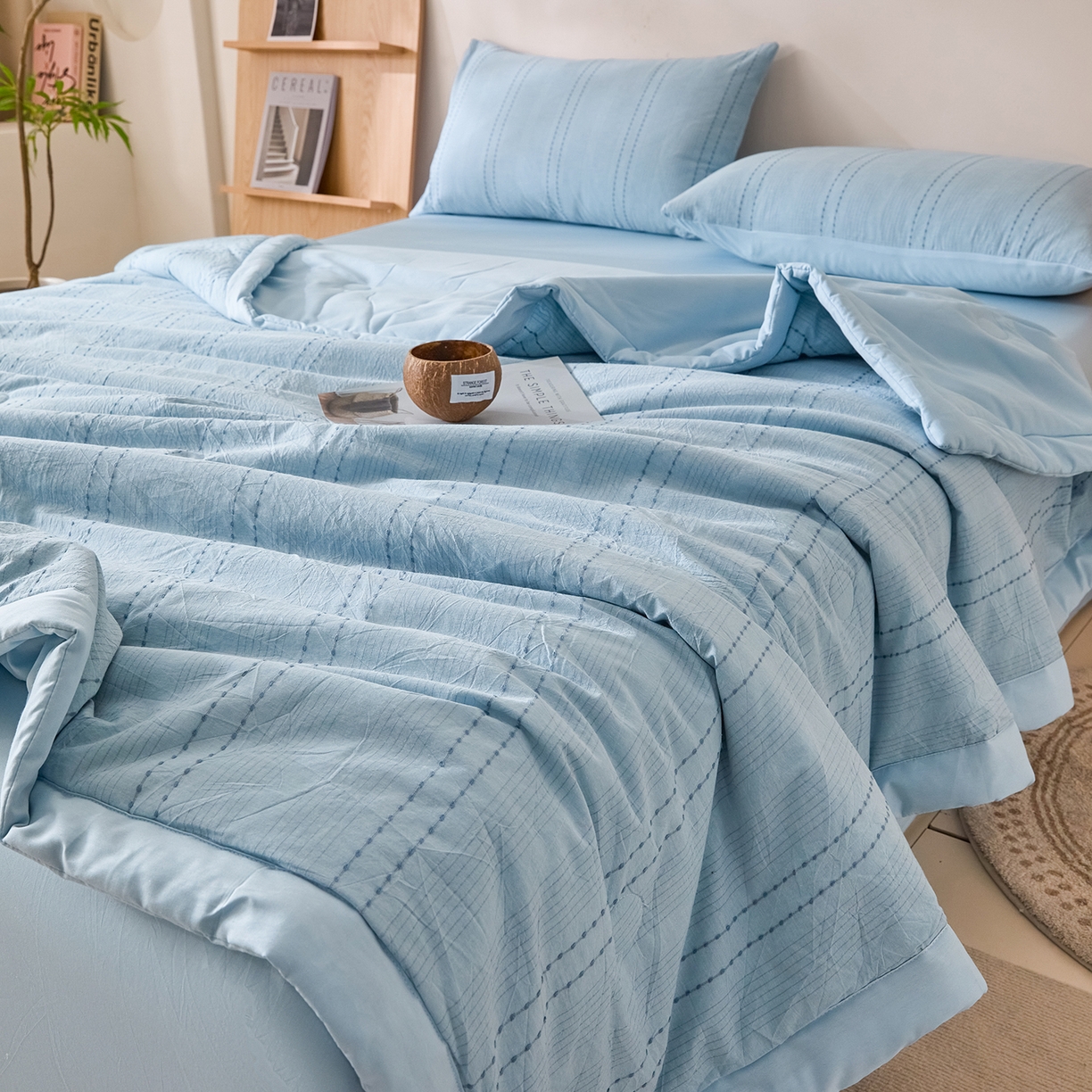 91家纺网 家纺一手货源 找家纺 吾诺家居 2026春夏新款全棉大提花棉花夏被夏凉被空调被-星空系列 星空-天兰