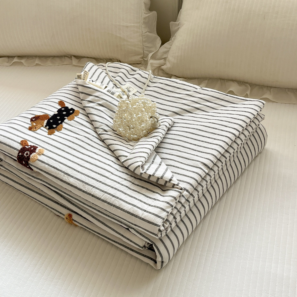 91家纺网 家纺一手货源 找家纺 （总）一加一 2026新款全棉色织水洗棉毛巾绣大豆夏被夏凉被空调被-腊肠狗