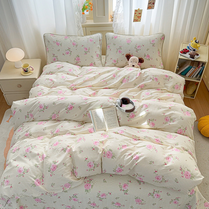 91家纺网 家纺一手货源 找家纺 淑女公社家纺 2026春夏新款高温砂洗床盖款纯棉四件套床盖被套单品单件 繁花