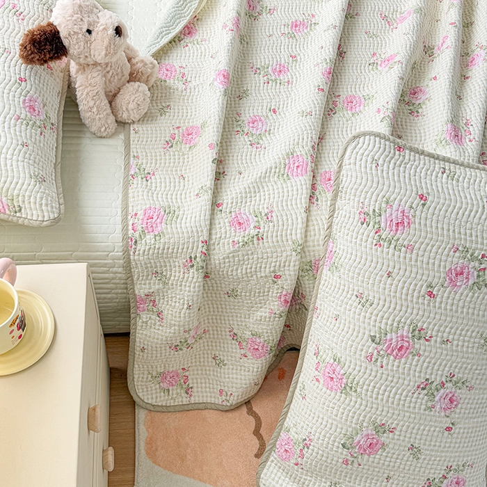 91家纺网 家纺一手货源 找家纺 淑女公社家纺 2026春夏新款高温砂洗床盖款纯棉四件套床盖被套单品单件 繁花