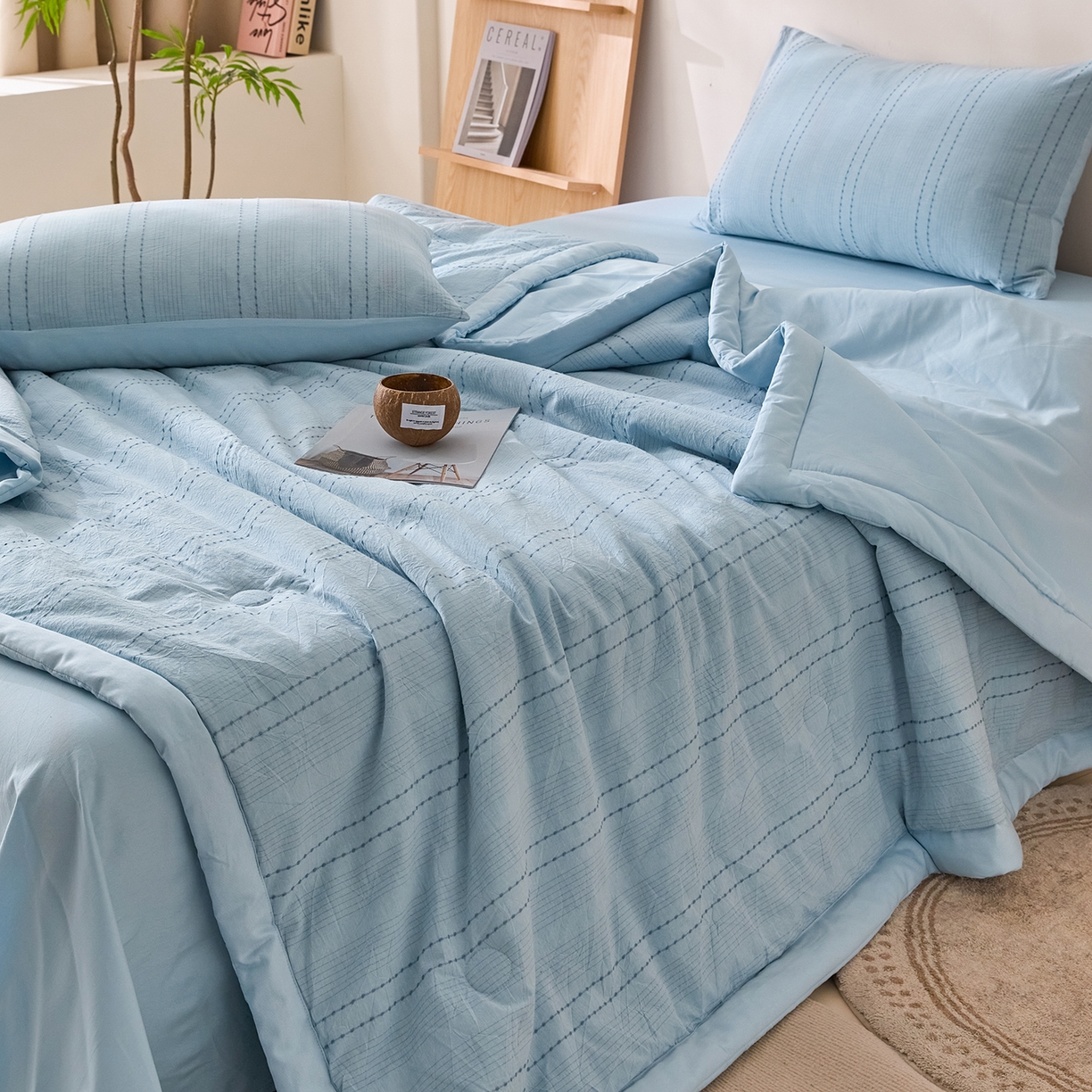 91家纺网 家纺一手货源 找家纺 吾诺家居 2026春夏新款全棉大提花棉花夏被夏凉被空调被-星空系列 星空-天兰