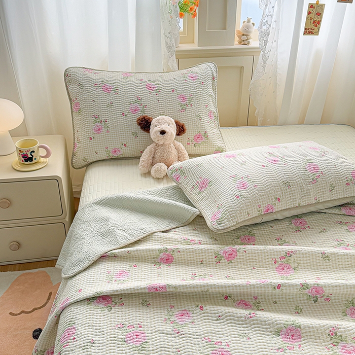 91家纺网 家纺一手货源 找家纺 淑女公社家纺 2026春夏新款高温砂洗床盖款纯棉四件套床盖被套单品单件 繁花