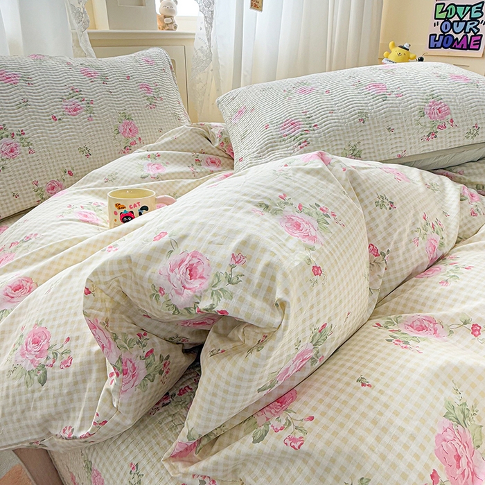 91家纺网 家纺一手货源 找家纺 淑女公社家纺 2026春夏新款高温砂洗床盖款纯棉四件套床盖被套单品单件 繁花