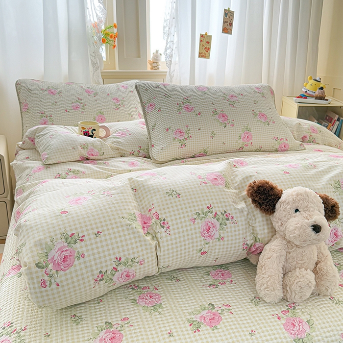 91家纺网 家纺一手货源 找家纺 淑女公社家纺 2026春夏新款高温砂洗床盖款纯棉四件套床盖被套单品单件 繁花