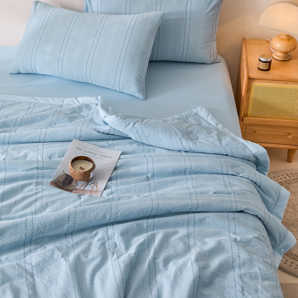 91家纺网 家纺一手货源 找家纺 吾诺家居 2026春夏新款全棉大提花棉花夏被夏凉被空调被-星空系列 星空-天兰