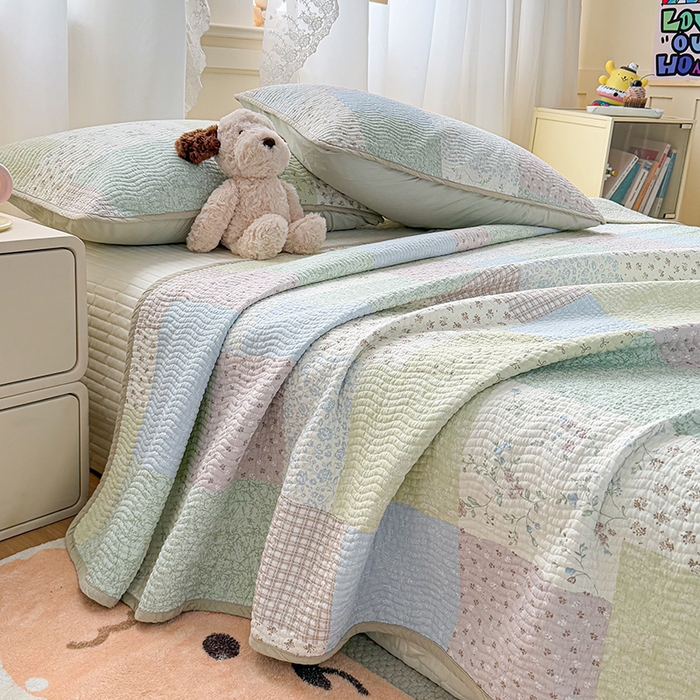 91家纺网 家纺一手货源 找家纺 淑女公社家纺 2026春夏新款高温砂洗床盖款纯棉四件套床盖被套单品单件 韩格