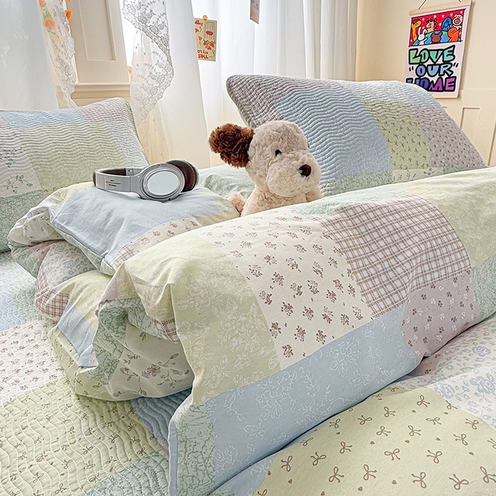 91家纺网 家纺一手货源 找家纺 淑女公社家纺 2026春夏新款高温砂洗床盖款纯棉四件套床盖被套单品单件 韩格