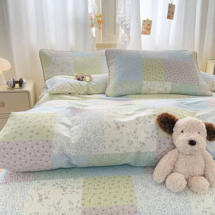 91家纺网 家纺一手货源 找家纺 淑女公社家纺 2026春夏新款高温砂洗床盖款纯棉四件套床盖被套单品单件 韩格