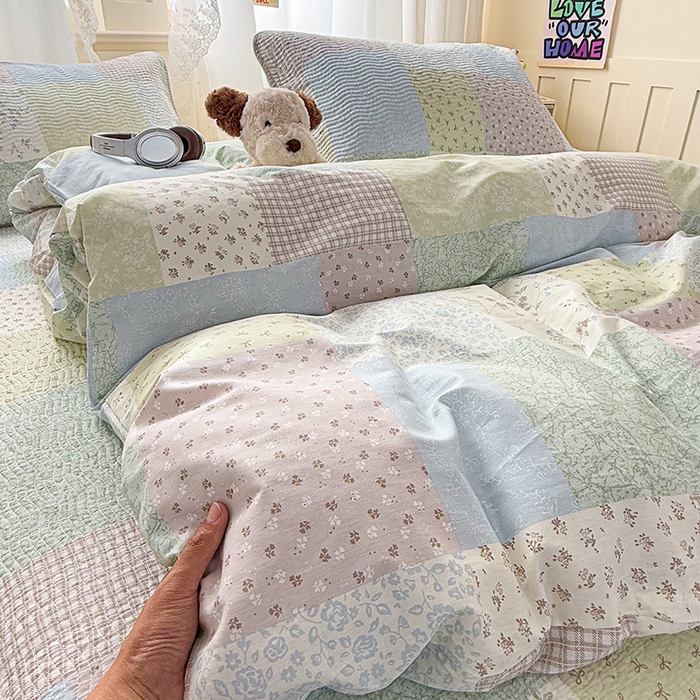 91家纺网 家纺一手货源 找家纺 淑女公社家纺 2026春夏新款高温砂洗床盖款纯棉四件套床盖被套单品单件 韩格