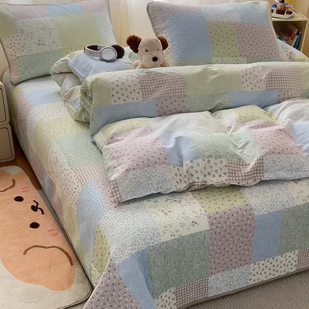 91家纺网 家纺一手货源 找家纺 淑女公社家纺 2026春夏新款高温砂洗床盖款纯棉四件套床盖被套单品单件 韩格