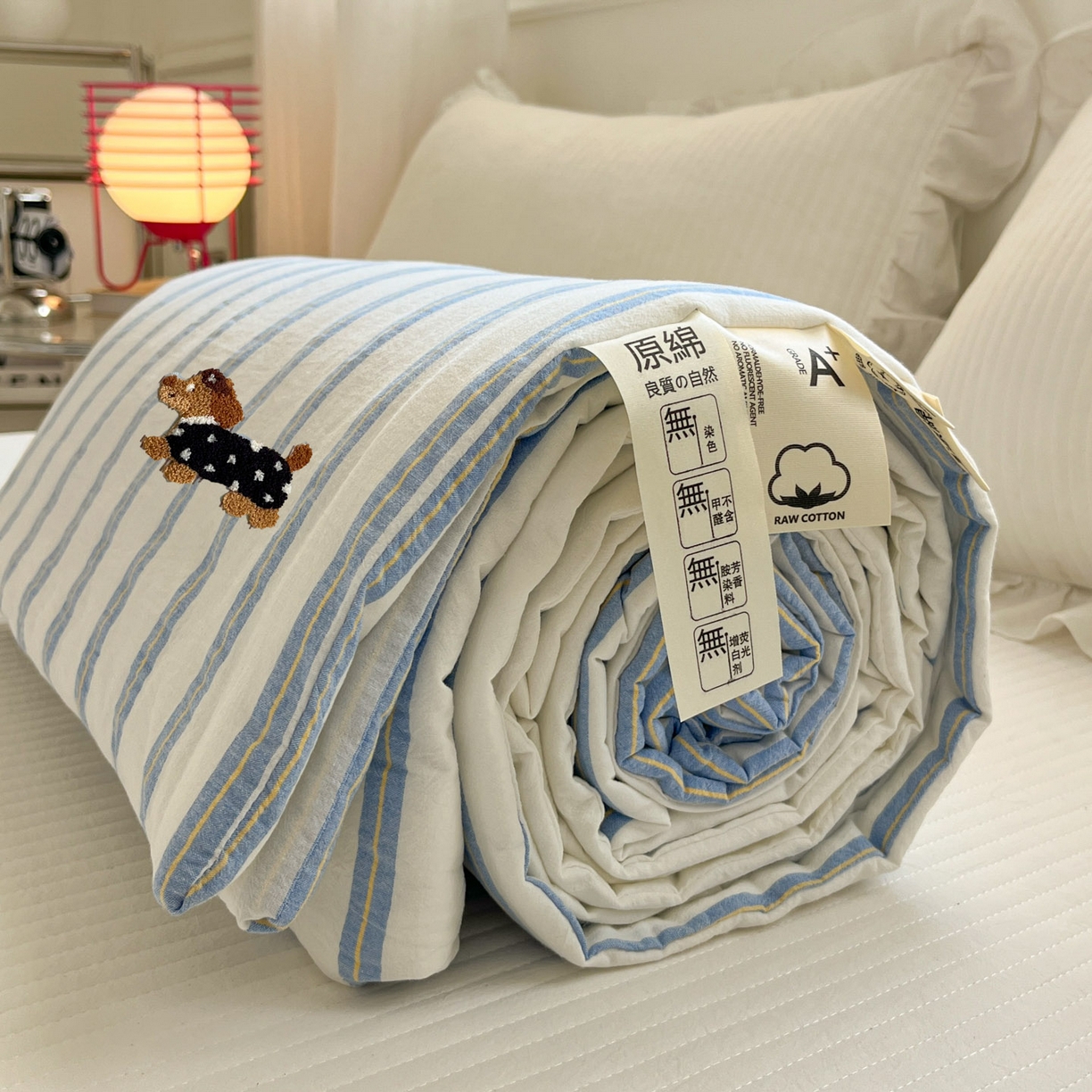 91家纺网 家纺一手货源 找家纺 一加一 2026新款全棉色织水洗棉毛巾绣大豆夏被夏凉被空调被-腊肠狗 腊肠狗-海盐