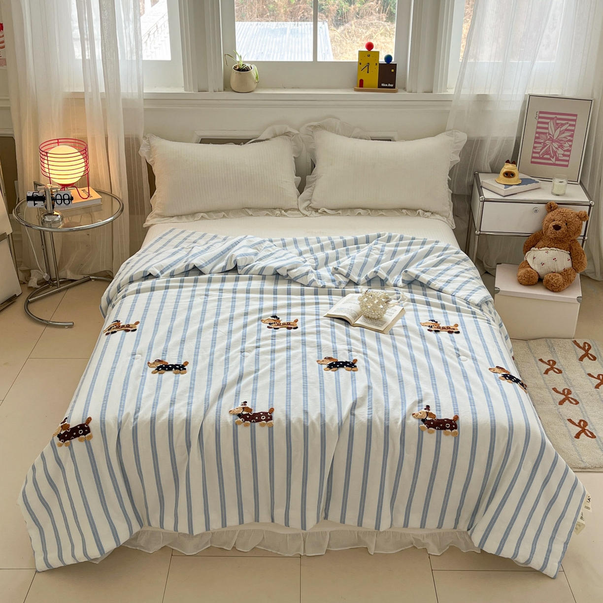 91家纺网 家纺一手货源 找家纺 一加一 2026新款全棉色织水洗棉毛巾绣大豆夏被夏凉被空调被-腊肠狗 腊肠狗-海盐