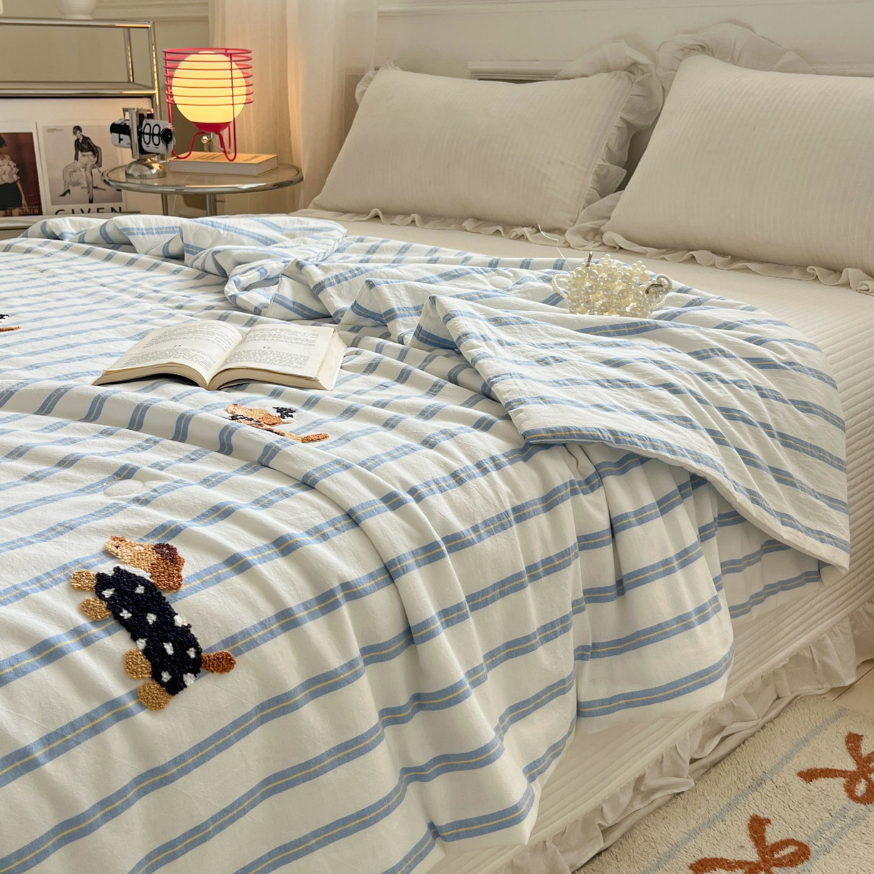 91家纺网 家纺一手货源 找家纺 一加一 2026新款全棉色织水洗棉毛巾绣大豆夏被夏凉被空调被-腊肠狗 腊肠狗-海盐