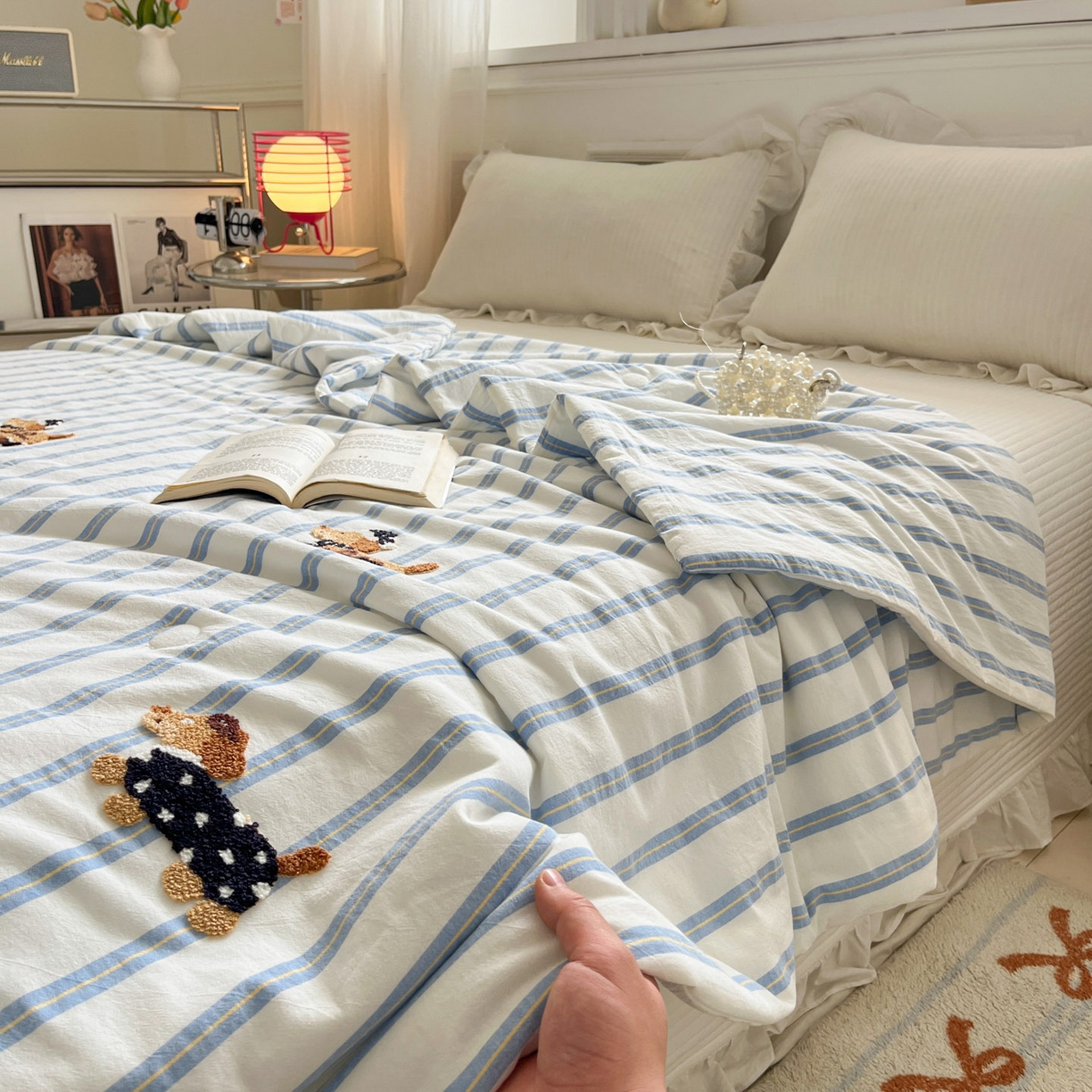 91家纺网 家纺一手货源 找家纺 一加一 2026新款全棉色织水洗棉毛巾绣大豆夏被夏凉被空调被-腊肠狗 腊肠狗-海盐