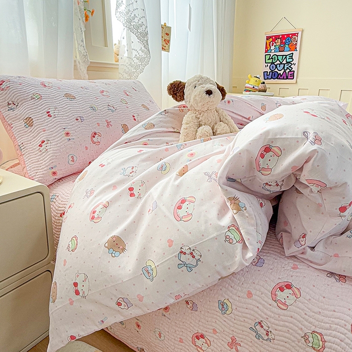 91家纺网 家纺一手货源 找家纺 淑女公社家纺 2026春夏新款高温砂洗床盖款纯棉四件套床盖被套单品单件 好多喵