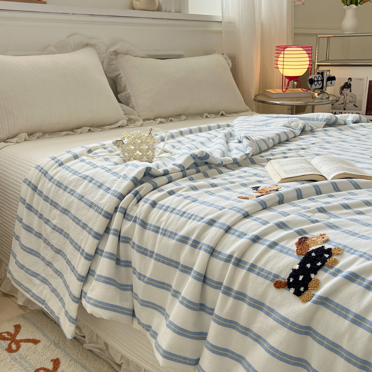 91家纺网 家纺一手货源 找家纺 一加一 2026新款全棉色织水洗棉毛巾绣大豆夏被夏凉被空调被-腊肠狗 腊肠狗-海盐