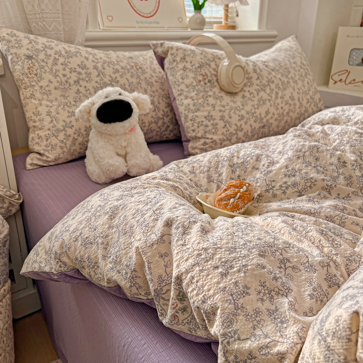 91家纺网 家纺一手货源 找家纺 暖伊家居 2026新款糖果小布袋泡芙纱四件套 南法秘境